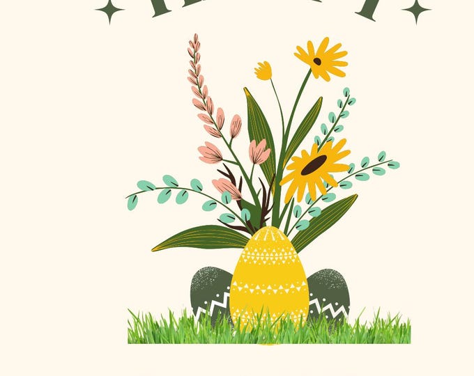 Blessed Easter Card, Faith-based Easter card, Inspirational card, Easter, greeting card for Easter, Happy Easter card, eggs, flowers, bunny