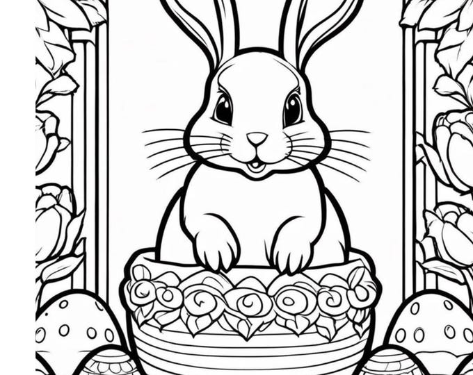 This is an Easter card for kids that can be downloaded digitally and printed at home. It's a fun coloring card and a fun project for kids.