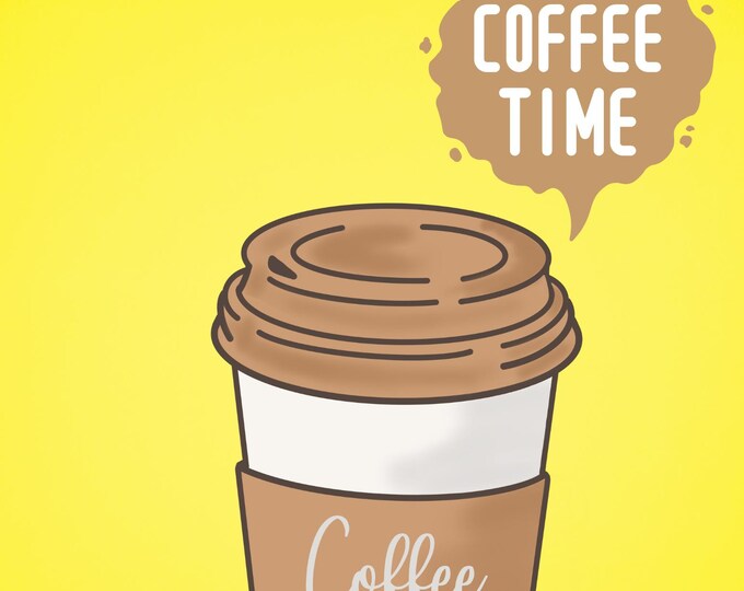 coffee time wall poster for kitchen decor, coffee time quote poster for coffee bar, printable coffee time poster with coffee cup,