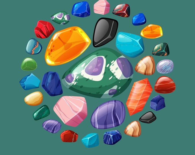 Colorful gemstone digital wall art download, printable crystal stone art for home decor, frameable vibrant stone decor, rainbow stone poster