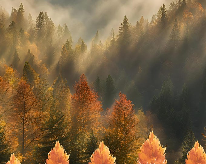11x14 Fall Wall Art Print | Foggy Mountain Landscape with Autumn Trees | Rustic Forest Decor | Nature Photography | Autumn Wall Decor