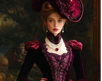 Victorian Lady Art Print: Elegant Burgundy Dress, Vintage Style (16x20)
