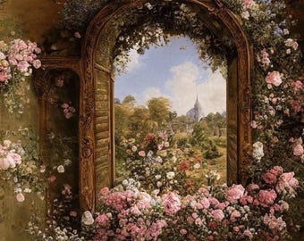 Victorian Garden Archway Print: Romantic Antique Wall Art (16x20 Digital Download)