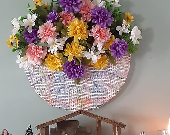 Handmade spring floral wreath for front door, round floral wreath, wreath for home decor, spring/summer wreath, artificial flower wreath
