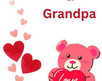 Grandparents Valentine Card, Teddy Bear Design (Instant Download