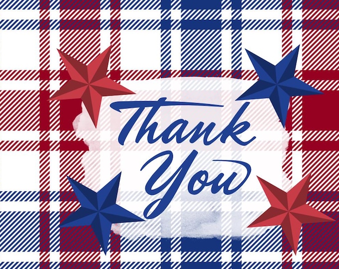 USA Military, 4th of July, Memorial Day, Veterans, Set of 5 Patriotic Thank You Cards, Americana, God Bless our Troops, American Pride