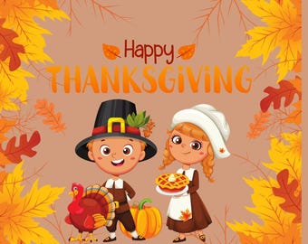 Thanksgiving Card: Fall Scene with Pilgrims - Funny Turkey Day Greeting