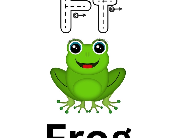 F-J Educational and fun learning the alphabet and animals with traceable letters, digital download, printable at home, fun with letters