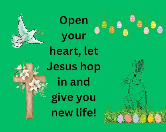 Christian Wall Art, Open Your Heart Let Jesus Hop In, Inspirational Jesus Poster, Faith Print, Christian Easter Decor, Let Jesus In