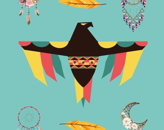 Native American Symbols Wall Art Print, 16x20 Bird, Feathers, and Dreamcatchers, Tribal Spiritual Decor, Indigenous Heritage Poster.