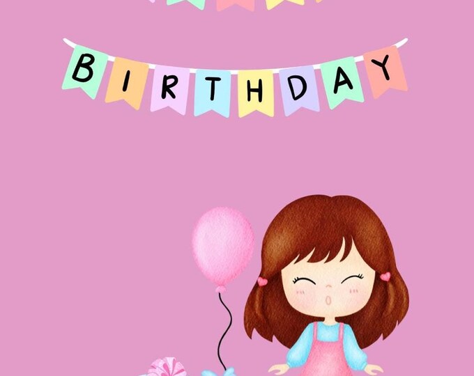 Birthday Card for Girl, Cute Bear with Cake and Balloons, "It's Your Day to Shine Like a Star", Kids Birthday Card, Cute Card for a Girl