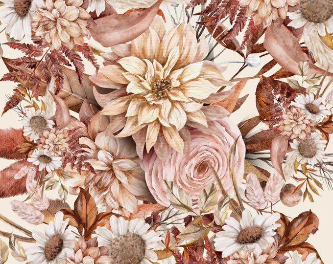 Vintage Floral Art Print, Brown, Beige, Pink Botanical Wall Decor, Antique Flower Illustration, Shabby Chic Printable