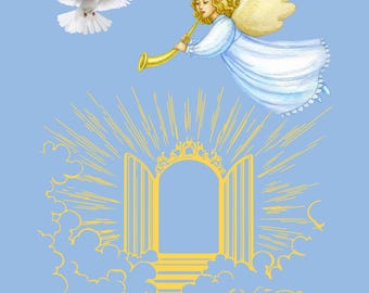 Gates of Heaven Wall Art 36x48, Angel Blowing Shofar & Dove, Christian Prophetic Print, Heavenly Vision, Spiritual Decor for Home or Church