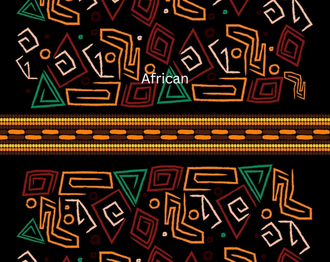 Geometric Art Print 16 x 20, Red, Green, Orange, Beige, and Brown on Black, Modern Abstract Wall Decor, Tribal Inspired Pattern