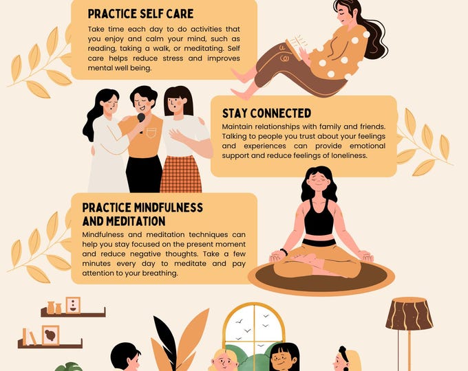 Mental Health and Self-Care Wall Art, 16x20 Wellness Reminder Print, Practice Self Care, Stay Connected, Meditate, Mindfulness Quote Poster