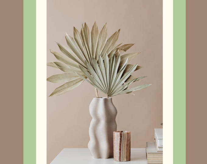 Fern Leaves in Vase Earth Tone Wall Art, Minimalist Nature Decor, Digital Botanical Print, Neutral Printable Plant Illustration, 8.5 x 11".
