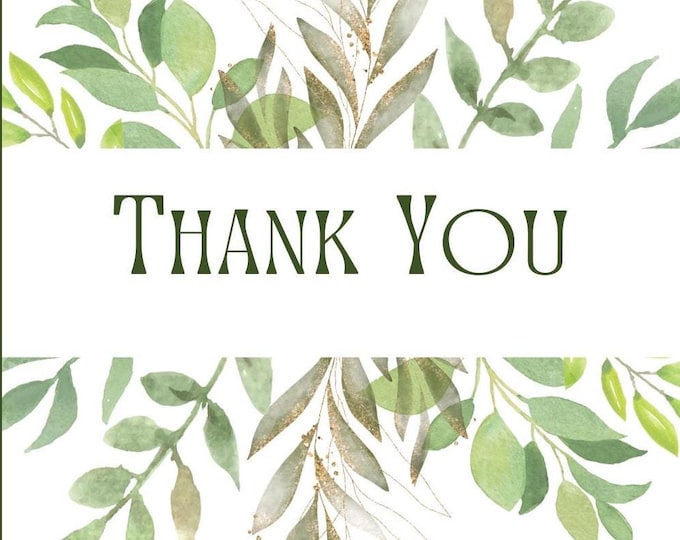 Set of 5 Green Leaf, Plaid, and Botanical Designs Digital Download, Printable Nature-Themed Gratitude Cards,  Blank Inside to add message