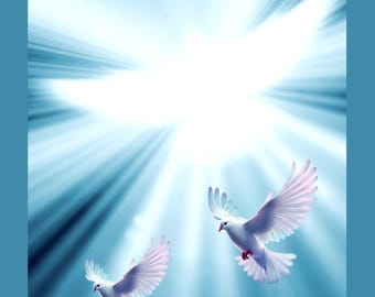 Doves in Flight Art Print: Spiritual Christian Home Decor, Sun Rays