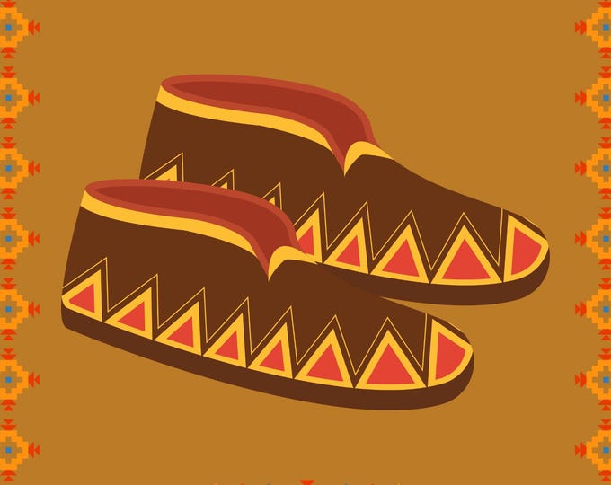 Native American Moccasins Wall Art Print, 16x20 Indigenous Footwear Illustration, Tribal Heritage Decor, Cultural History Poster