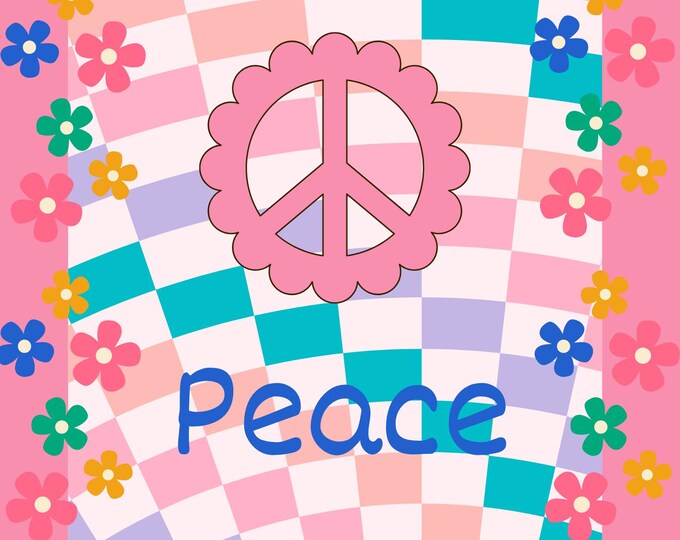Retro 70s Peace Quote Print, Peace Sign Hippie Poster Printable, Boho Floral Wall Art, Digital Download Groovy Decor, Frameable