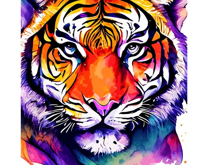 Roar in color, Neon jungle, vivid predator, Electric stripes, chromatic wild, instant download, printable, the painted roar, neon tiger
