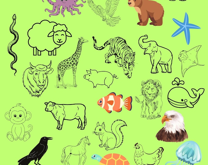 God's Creatures Animal Poster, Christian Wall Art with Lion, Lamb, Dog, Cat, Bird and more, Bible nursery or Sunday school decor, for kids