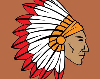 Native American Chief Wall Art Print, 16x20 Headdress in Red, White, and Gold, Indigenous Leader Portrait, Tribal Heritage Decor