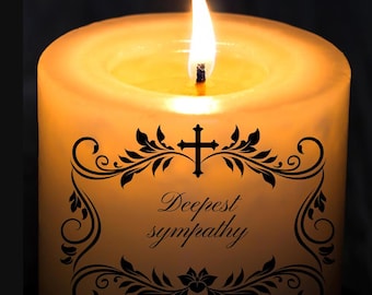 Deepest Sympathy Card for Loss of Husband, Heartfelt Condolence, Christian Grief Card, Floral Memorial, Lit Candle, Cross and Dove