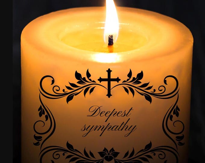 Deepest Sympathy Card for Loss of Husband, Heartfelt Condolence, Christian Grief Card, Floral Memorial, Lit Candle, Cross and Dove