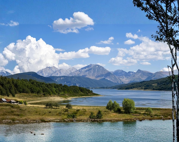 Serene Lake Landscape Prints, Blue Sky Greenery Nature Wall Art (Digital Download)
