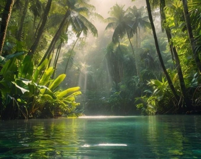 Jungle Wall Art, Lush Tree-Lined Stream Scene, Tropical Nature Print for Home or Office Decor, 16x20 inches Jungle Wall Print, Frameable