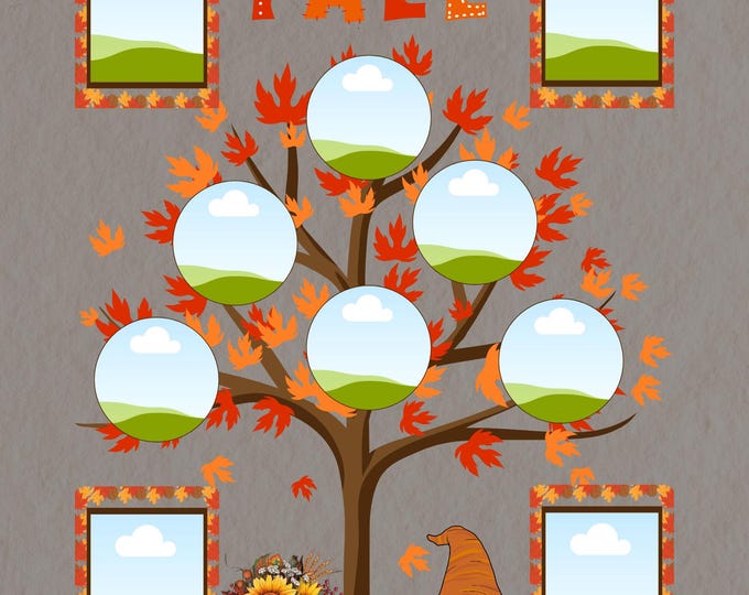 Fall Collage Wall Art: Autumn Tree, Pumpkin, Gnome & Mushrooms (16x20 Printable Decor)