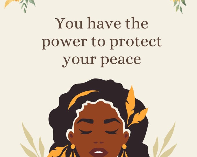 African Woman Art Print, "Protect Your Peace" with sunflowers, Inspirational 16x20 Wall Art, Afrocentric Home Decor
