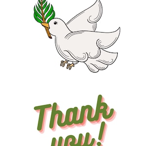 Cartão de gratidão cristão ou inspirado na natureza, cartão de agradecimento com pomba e galho, cartão de amizade e consideração, design pacífico,