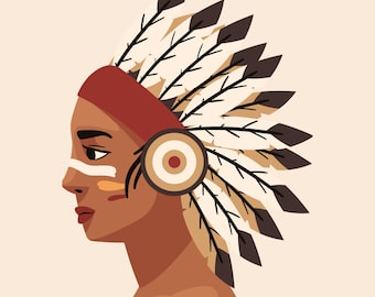Native American Warrior Portrait Print, 16x20 Face Paint and Headdress Wall Art, Indigenous Strength and Spirit, Tribal Decor