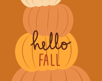 20 x 36 Fall Wall Art, Hello Fall Pumpkin Stack Print, Autumn Farmhouse Home Decor