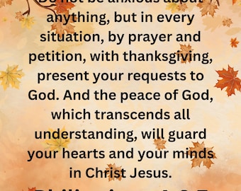 Fall Scripture Art Print | Philippians 4:6-7, Autumn Bible Verse (18x24)
