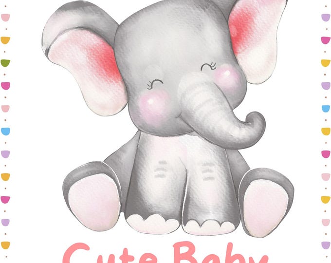 Cute Baby Elephant Print – 16x20, Nursery Wall Art with Pink Stars, Baby Girl Room Decor, Elephant Poster, Animal Art for Kids