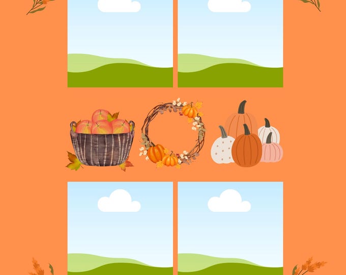 Fall Photo Collage 16x20 for 4 Pictures | Autumn Wreath, Pumpkin & Apple Decor | Thanksgiving Wall Art | Digital Download Print