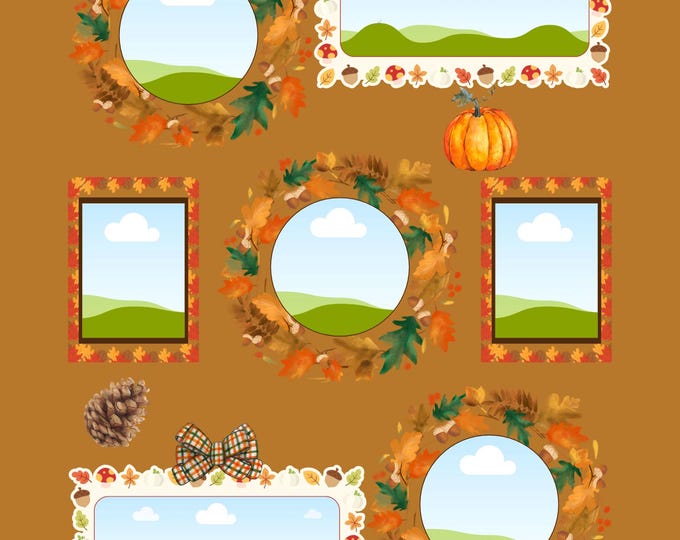 Fall Photo Collage Template 16x20: Rustic Pumpkin & Pine Cone Wall Art (Digital Download)