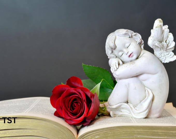 Sympathy Card for Loss of Child, Angel and Rose on an Open Bible, Christian Condolence, Peace and Comfort in Grief, Faith-Based Card