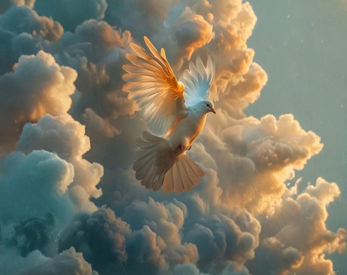 Dove in Clouds Sunbeams Print, Holy Spirit Wall Art, Faith Decor