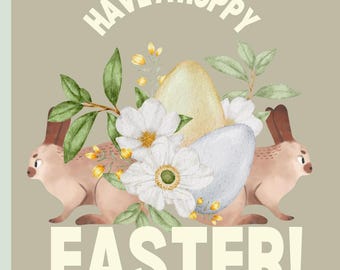 Hoppy Easter card for friends, Easter cards, printable digital download cards, cute easter bunny card, instant download Easter card, Spring