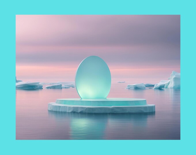 Cool Toned Printable, Abstract Nature Poster, Minimalist Arctic Digital Print, Round Iceberg Wall Art, 11" x 8.5", Ocean Landscape Wall Art