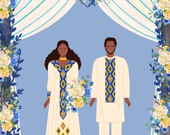 African Wedding Art Print: Black Couple Under Floral Arch, 16x20 Wall Decor