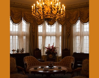 Victorian Parlor Print: Elegant Chandelier, Antique Interior Wall Art