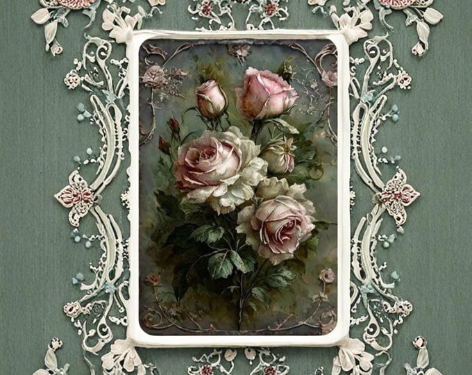 Victorian Rose Print, Ornate Floral Botanical Illustration, Romantic Cottagecore Artwork
