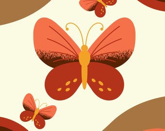 Abstract Butterfly Art Print: Boho Modern Wall Decor, Salmon Beige Gold