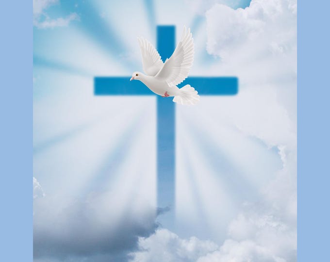 Large Christian Wall Art | 36x48 Cross with Dove, Rays of Sunshine & Clouds | Inspirational Religious Home Decor | Faith-Based Print