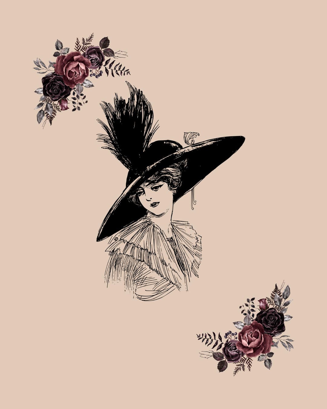 Victorian Lady Print: Roses, Elegant Hat, Shabby Chic Wall Art - Etsy